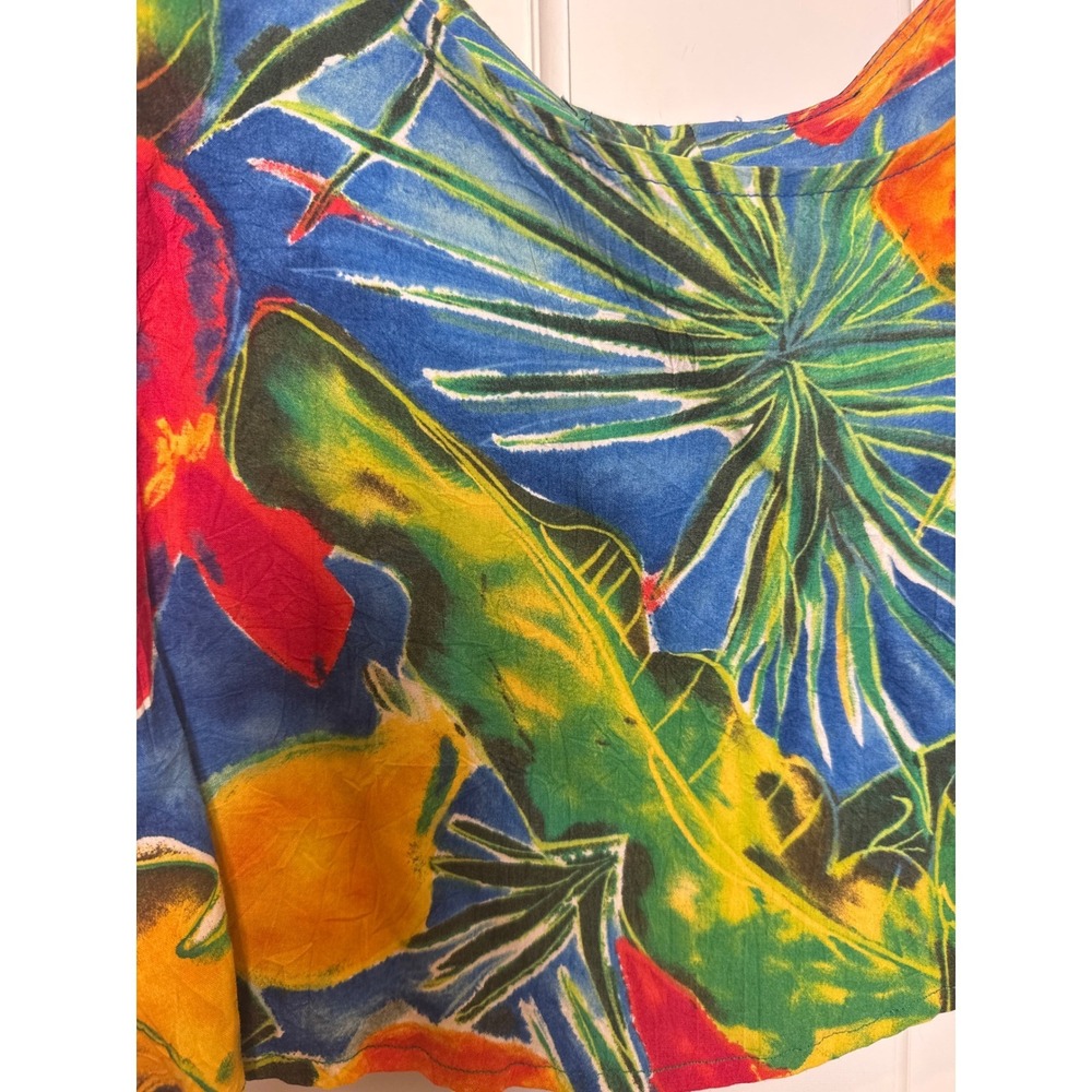 Vintage Style Tropical Floral Crop Top Short Sleeve Scoop Neck Multicolor no tag - Picture 3 of 4